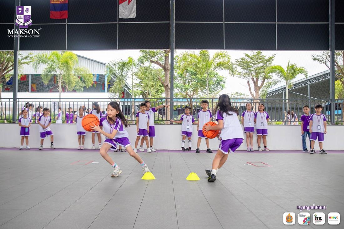 Students showing teamwork and discipline on the basketball court