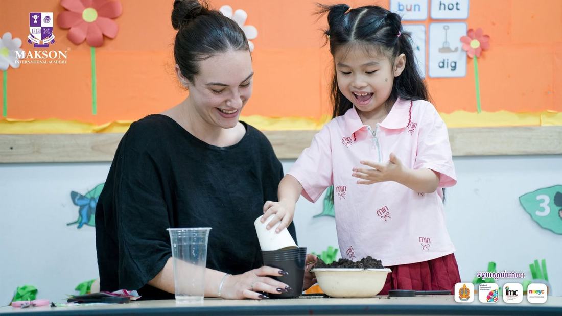 A student taking purposeful action in a planting lesson